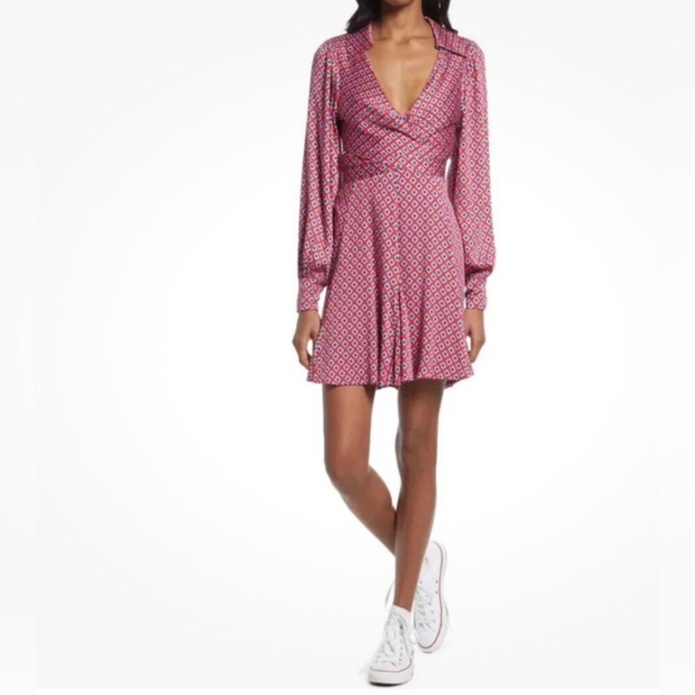 NWT Free People Women's‎ It Takes Two Long Sleeve Mini Dress Pop Combo LARGE